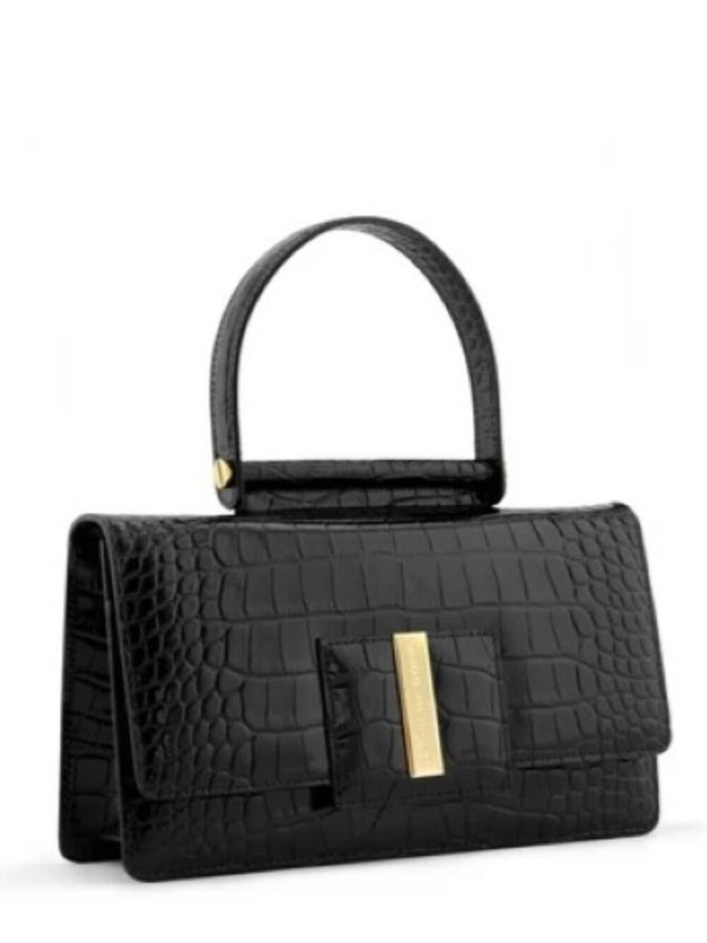 NWT HUGO VOLPINO Alessia calfskin croc leather Satchel crossbody Black with Gold